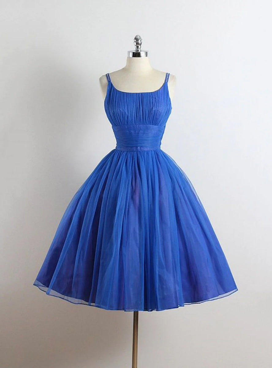 Royal Blue Tulle Spaghetti Straps Homecoming Dress