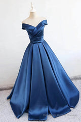 Satin A-line Off-the-Shoulder Evening Dresses,Elegant  Long Prom Dresses,Graduation Dress