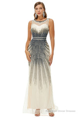 Sequin Bead Sleeveless High Neck Mermaid Prom Dresses