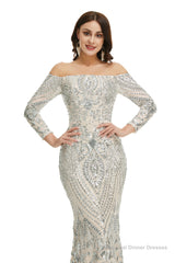 Sequins Mermaid Long Sleeves Off the Shoulder Evening Dresses