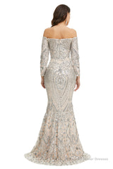 Sequins Mermaid Long Sleeves Off the Shoulder Evening Dresses