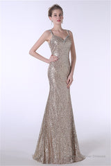 Sequins Mermaid Spaghetti Straps Sleeveless Prom Dresses