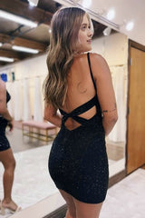 Sexy Fitted V-Neck Spaghetti Straps Fully Beaded Homecoming Dress