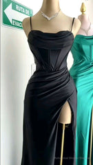 Sexy Mermaid Spaghetti Straps Black Long Evening Dress Backless Prom Dresses