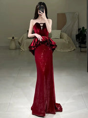 Sexy Mermaid Sweetheart Red Floor Length Evening Dress Prom Dresses