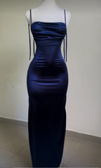 Sexy Straps Backless Prom Dress Length-Floor Evening Dress