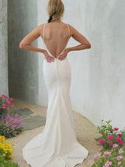 Sheath/Column Bateau Sweep Train Stretch Crepe Wedding Dresses