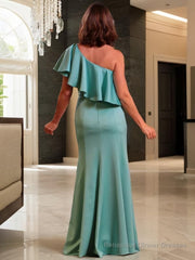 Sheath/Column One-Shoulder Floor-Length Satin Mother of the Bride Dresses With Belt/Sash