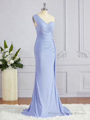 Sheath/Column One-Shoulder Sweep Train Jersey Bridesmaid Dresses