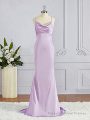 Sheath/Column Square Sweep Train NS Elastic Woven Satin Bridesmaid Dresses