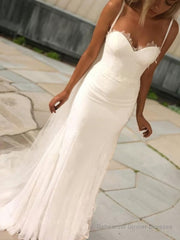 Sheath/Column Sweetheart Sweep Train Lace Wedding Dresses