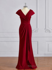 Sheath/Column V-neck Floor-Length Jersey Mother of the Bride Dresses With Ruffles