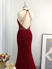 Sheath Halter Beading Sweep Train Dress