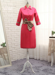 Sheath Mother Of The Bride Dresses Knee Length Satin Lace Red With Jacket