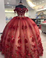 Shimmery Off Shoulder 3D Flowers Quinceanera Dress and Train,Ball Gown