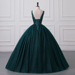 Shiny Emerald Green Sequined Tulle Quinceanera Dresses Backless V Neck Ball Gowns Evening Prom Dresses With Corset Back