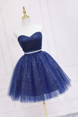 Shiny Navy Blue Tulle Sweetheart Homecoming Dress Blue Prom Dress prom dresses shops