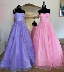 Shiny Purple Pink Long Prom Dresses, Purple Pink Long Formal Evening Dresses