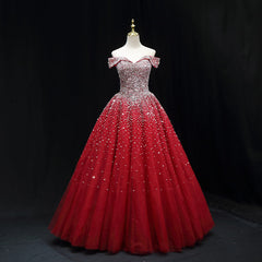 Shiny Red Sequins Pretty Long Formal Dress, Dark Red Sweet 16 Dresses