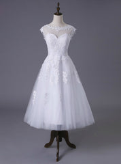 Short A-line Tea Length Tulle Appliques Lace Wedding Dresses