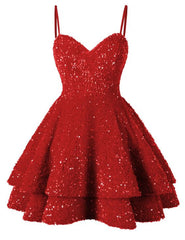 Short Homecoming Dress for Teens Sparkly Glitter Sequins A Line Mini Homecoming Dresses