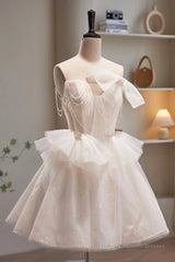 Short Light Champagne Tulle Prom Dresses, Short Champagne Tulle Formal Homecoming Dresses