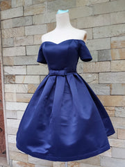 Short Sleeves Blue/Red/Black Prom Dresses, Short Sleeves Formal Homecoming Graduation Dresses