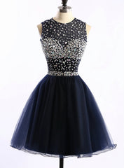 Short Sweetheart Illusion Beaded Embellished Open Back Short Tulle Homecoming Dress