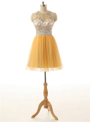 Short Yellow Tulle Prom Party Dresses A Line Homecoming Dresses