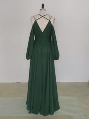 Simple A line Green Chiffon Long Prom Dress, Green Bridesmaid Dress