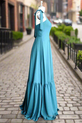 Simple A Line Long Bridesmaid Dress with Pleated Prom Dress