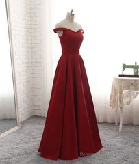 Simple burgundy off shoulder long prom dress, burgundy evening dress