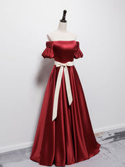 Simple Burgundy Satin Long Prom Dress Burgundy Bridesmaid Dress