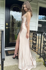 Simple Prom Dress Spaghetti Straps Sweetheart Formal Dresses With Slit Evening Dress