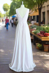 Simple V-neck Chiffon Long Bridesmaid Dresses