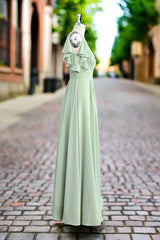 Spaghetti Strap Ruffles V-neck Chiffon Dusty Sage Green Bridesmaid Dresses