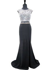 Sparkly Beaded Top Scoop Neckline Sleeveless Crystals Prom Dress