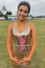 Sparkly Golden Sequins Mermaid Long Prom Dress with Fringes