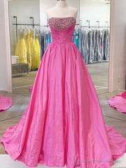 Strapless A Line Long Prom Dress with Beading