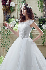 Strapless Appliques Lace Train Wedding Dresses With Crystals