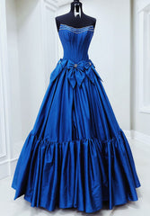 Strapless Ball Gown Long Prom Dress with Beading and Bow