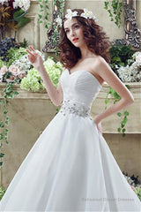 Strapless Beading Train Wedding Dresses With Crystals