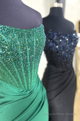 Strapless Mermaid Beaded Long Prom Dress With Slit