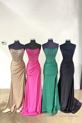 Strapless Mermaid Beaded Long Prom Dress With Slit