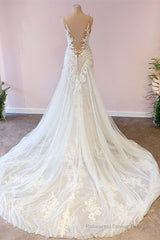 Stunning Long A-Line Tulle Sweetheart Appliques Lace Wedding Dress