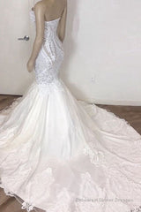 Stunning Strapless Mermaid White Beach Wedding Dress Modern Low Back Bridal Gowns on Sale