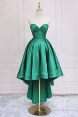 Sweetheart Neck Green High Low Prom Dresses, Green High Low Graduation Homecoming Dresses