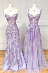 Sweetheart Neck Purple Lace Long Prom Dress, Strapless Purple Formal Dress, Mermaid Purple Evening Dress