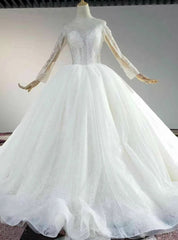 The Largest Variety Of Styles Ivory White Tulle Sequins Long SLeeve Open Back Beading Sequins Wedding Dress