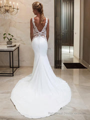 Trumpet/Mermaid Bateau Chapel Train Stretch Crepe Wedding Dresses